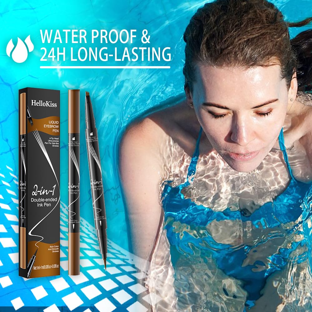 Pinkiou Microblading Eyebrow Pen, 2-In-1 Waterproof Eyebrow Pen, Dual-Ended Eyebrow Pen with 2-Fork-Tips and Precision Brush, Eyebrow Pen for Natural…