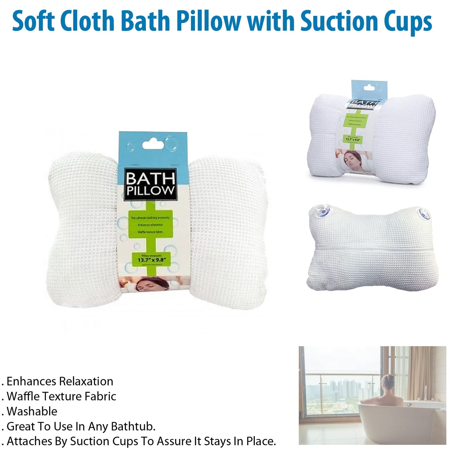 Kole Bath Pillow with Suction Cups, Soft White Cotton Neck Back Support Beauty and Personal Care Kole