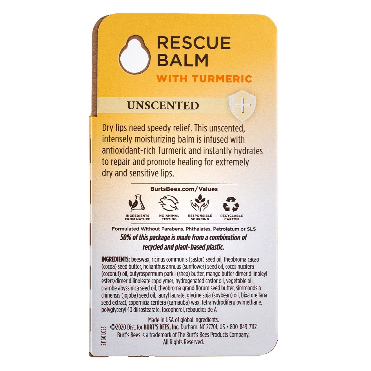 Burts Bees Lip Balm Rescue Unscented .15 Ounce - 10792850911038