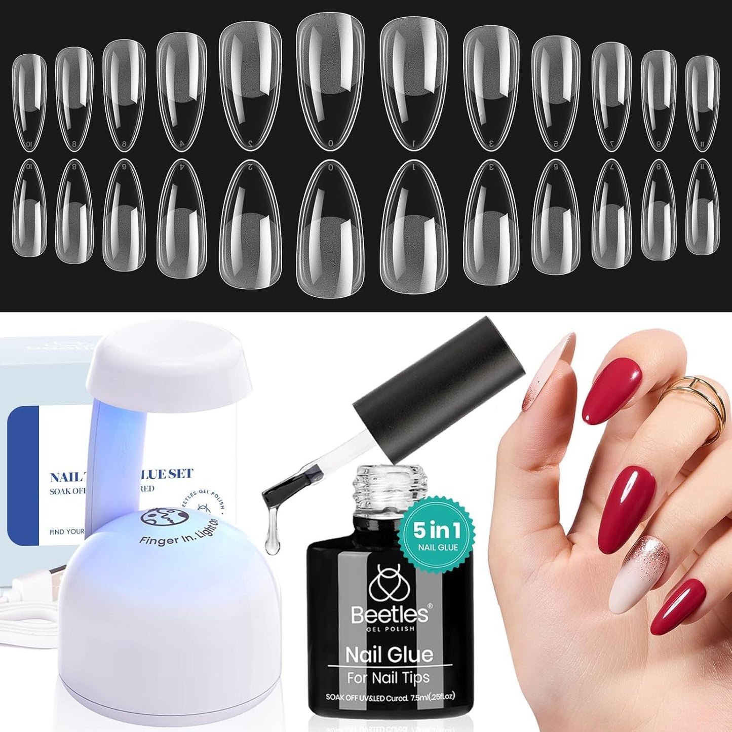 Beetles Gel Nail Kit Etch-X, Almond Medium, 500pcs 12 Sizes Beauty and Personal Care beetles Gel Polish Default Title