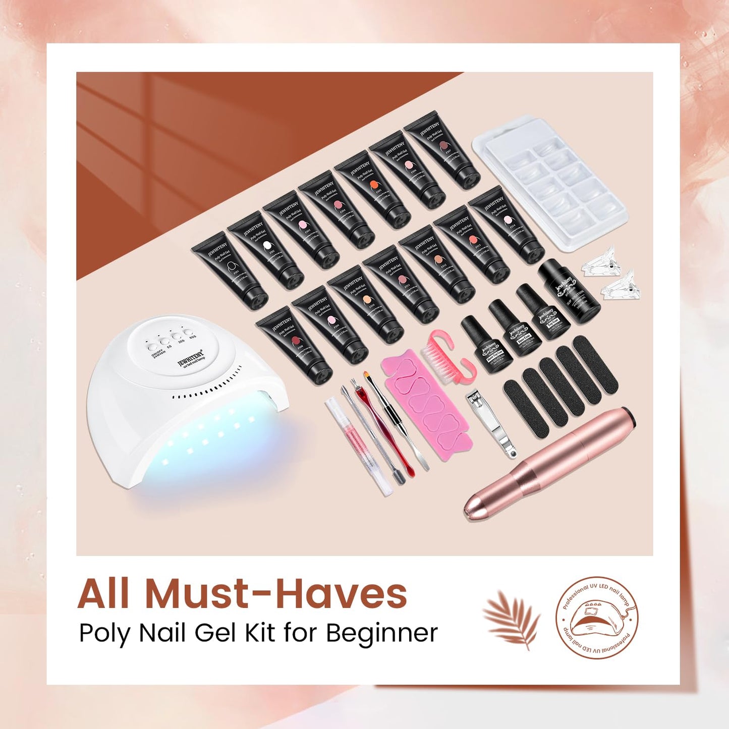 JEWHITENY 14 pcs Poly Gel Nail Extension Kit With Drill Machine U V Nail Light ALL In One Polygel Starter Kit Beauty and Personal Care JEWHITENY