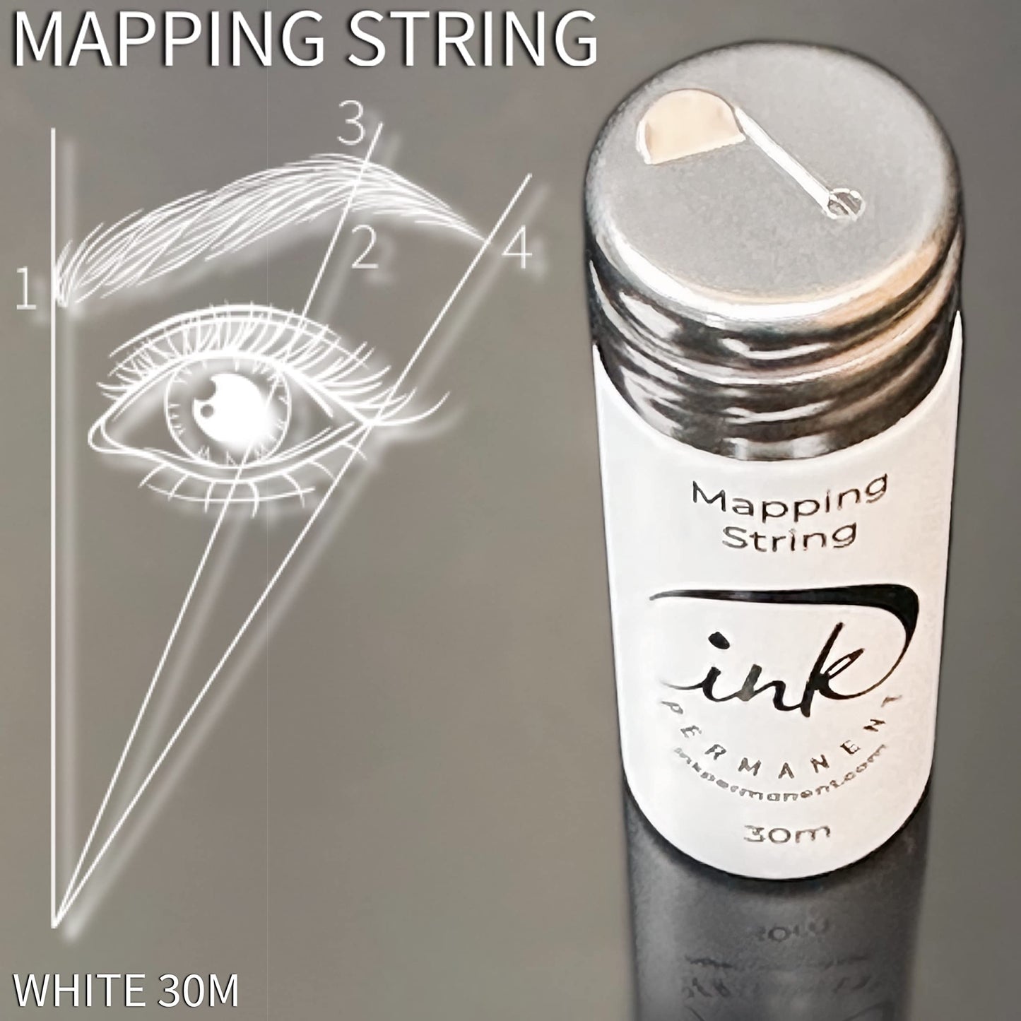 Ink Permanent White Brow Mapping String [100 Ft Bottles - 30 m] Pre-Inked String for Permanent Makeup and Microblading Supplies, Brow Mapping Kit