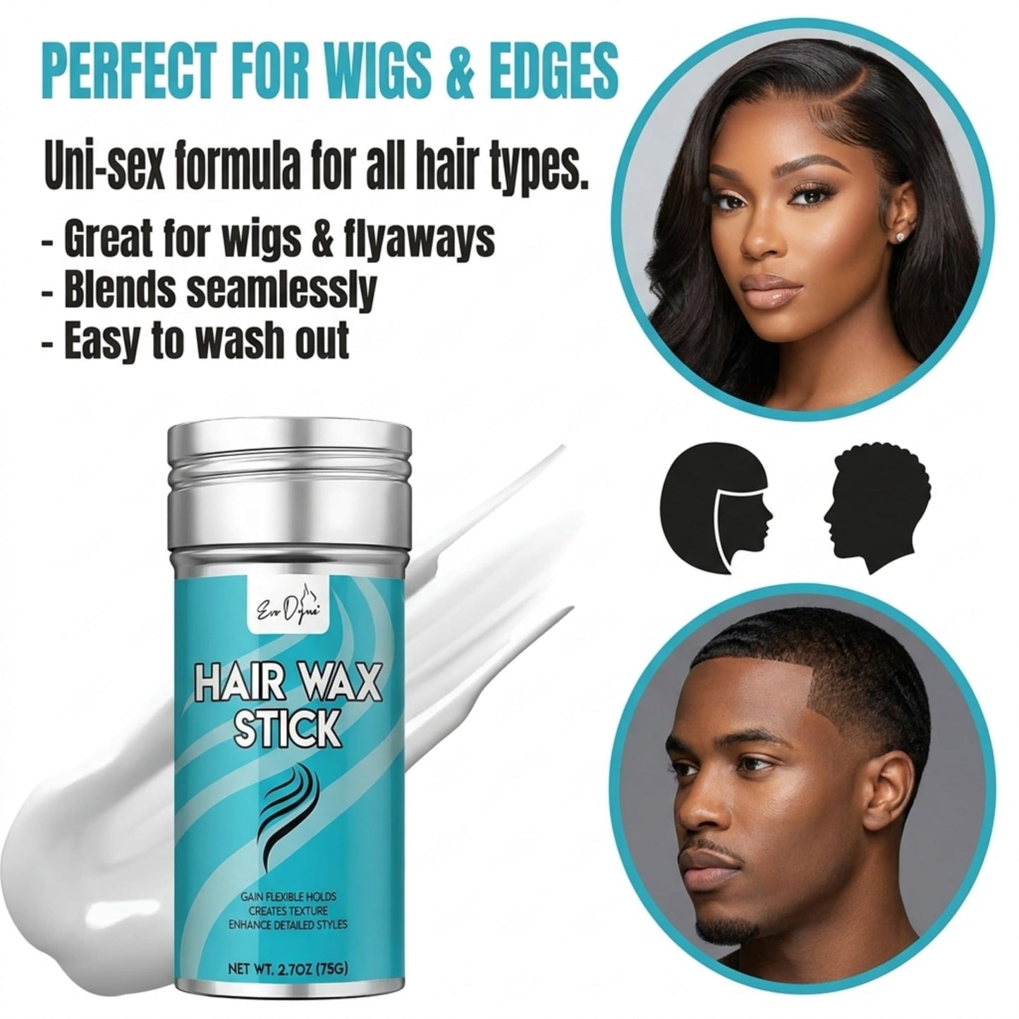 Evo Dyne Hair Wax Stick (2.7 oz) - Wax Stick for Hair Wigs, Create Texture & Gain Flexible Holds with Uni-Sex Formula - Enhanced Detailed Styles Hair