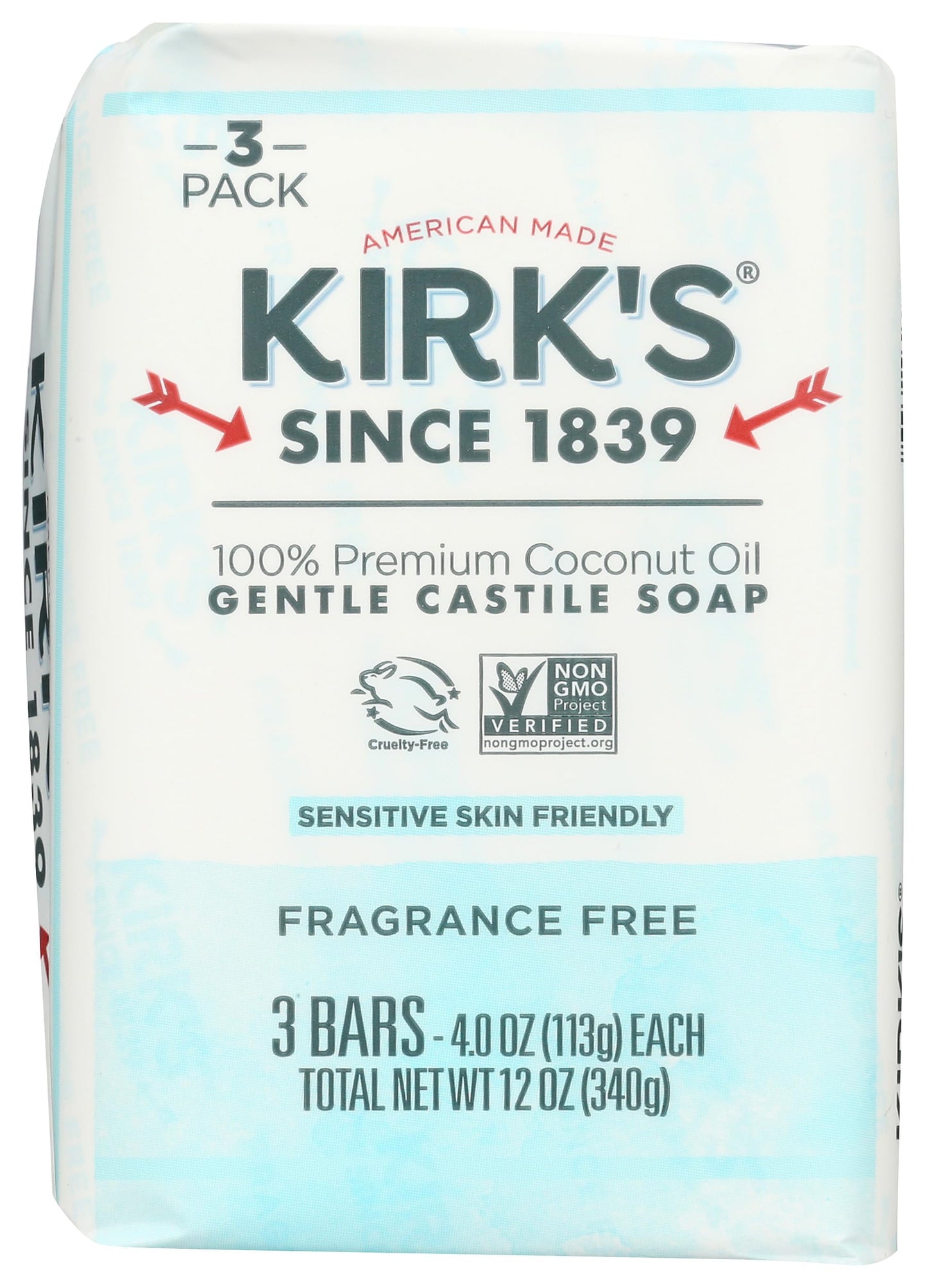 Kirk's Castile Bar Soap Clean Soap for Men, Women & Children | Premium Coconut Oil | Sensitive Skin Formula, Vegan | Fragrance-Free/Unscented | 4 oz.