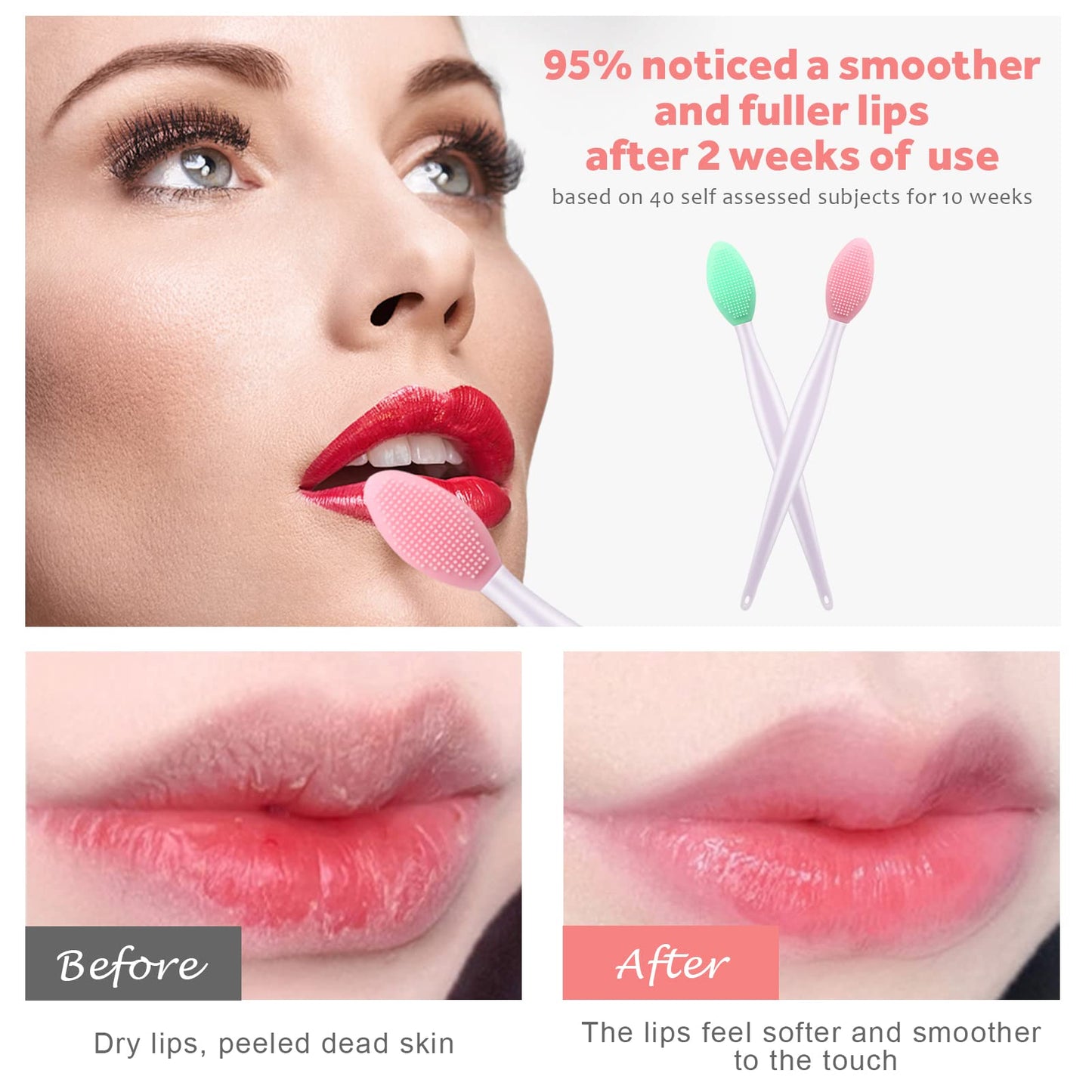 Lip Scrub Brush,Lip Scrubber Exfoliator,Double-Sided Silicone Exfoliating Tool,Gentle Lip Exfoliator Scrubber Brush for Smooth,Soft,Bright,and Healthy