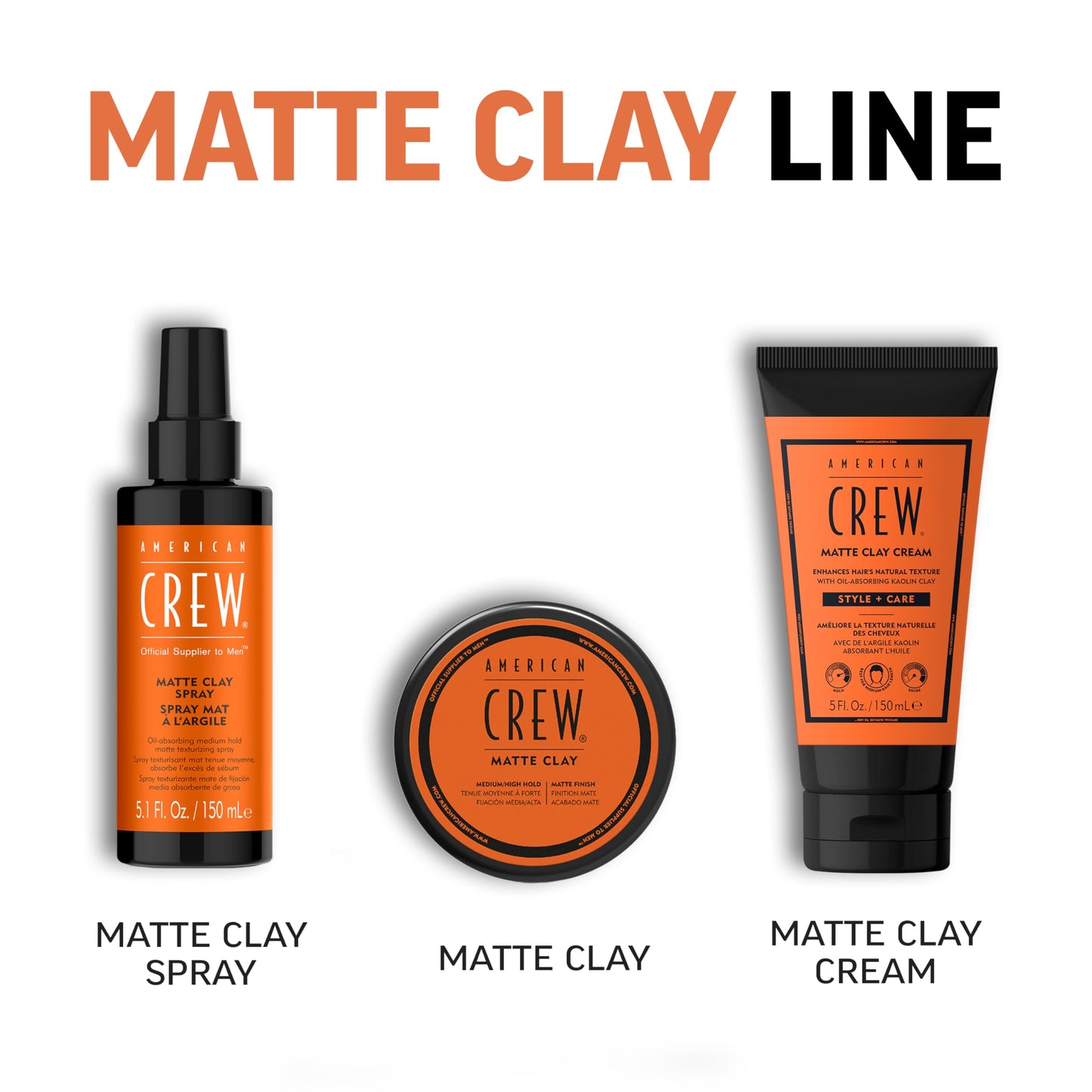 AMERICAN CREW Matte Clay Cream, Thickening & Defining Hair Clay with Kaolin Clay & Coconut Oil, Medium Hold Matte Finish for Fine & Straight Hair, 5