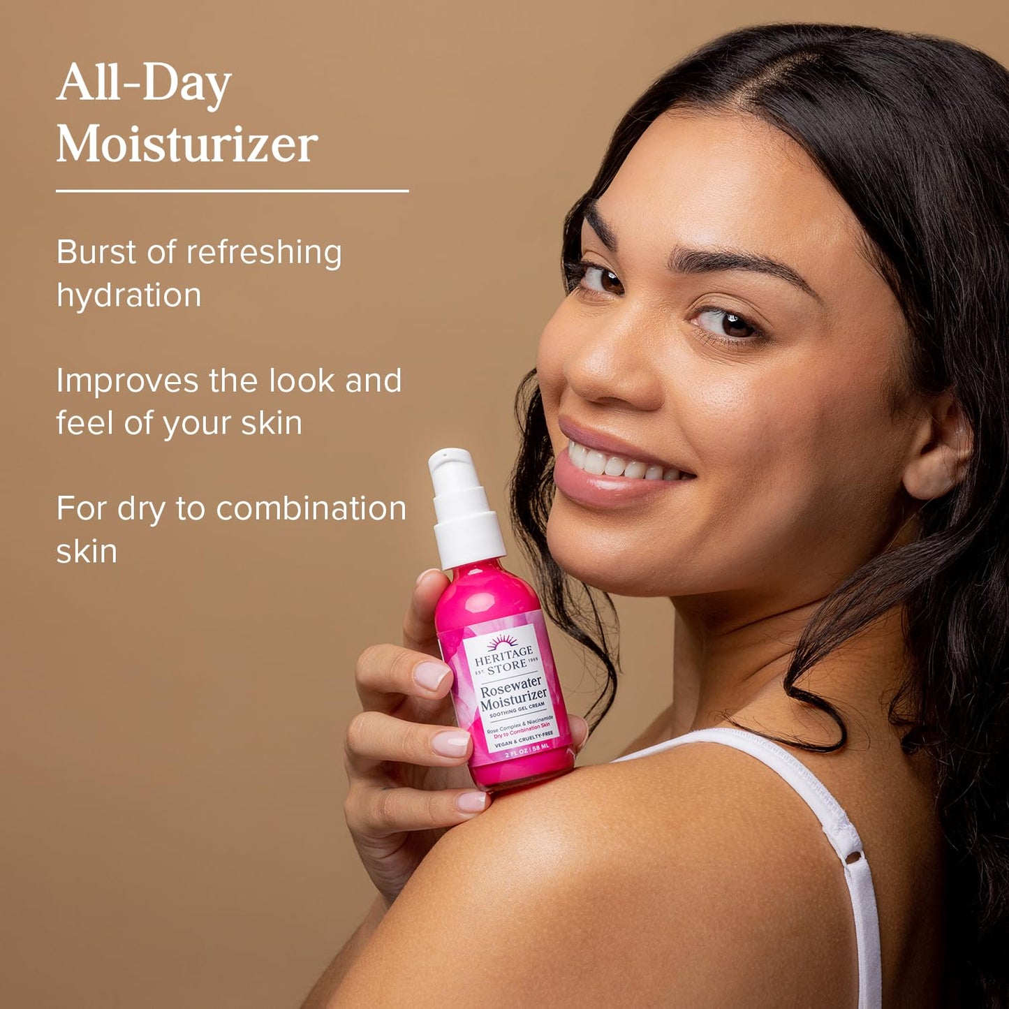 HERITAGE STORE Rosewater Face Moisturizer - Soothing Gel Moisturizer with Rose Complex, Niacinamide and Hyaluronic Acid - Dry to Combination Skin Care