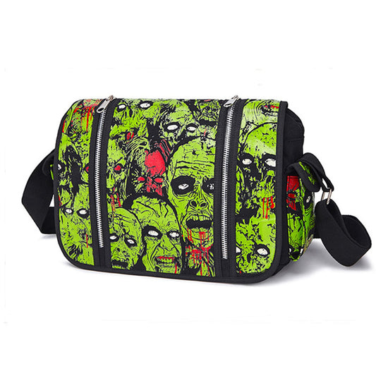 MEOKIM Gothic Canvas Backpack with Printed Skull - Green Tote Bag