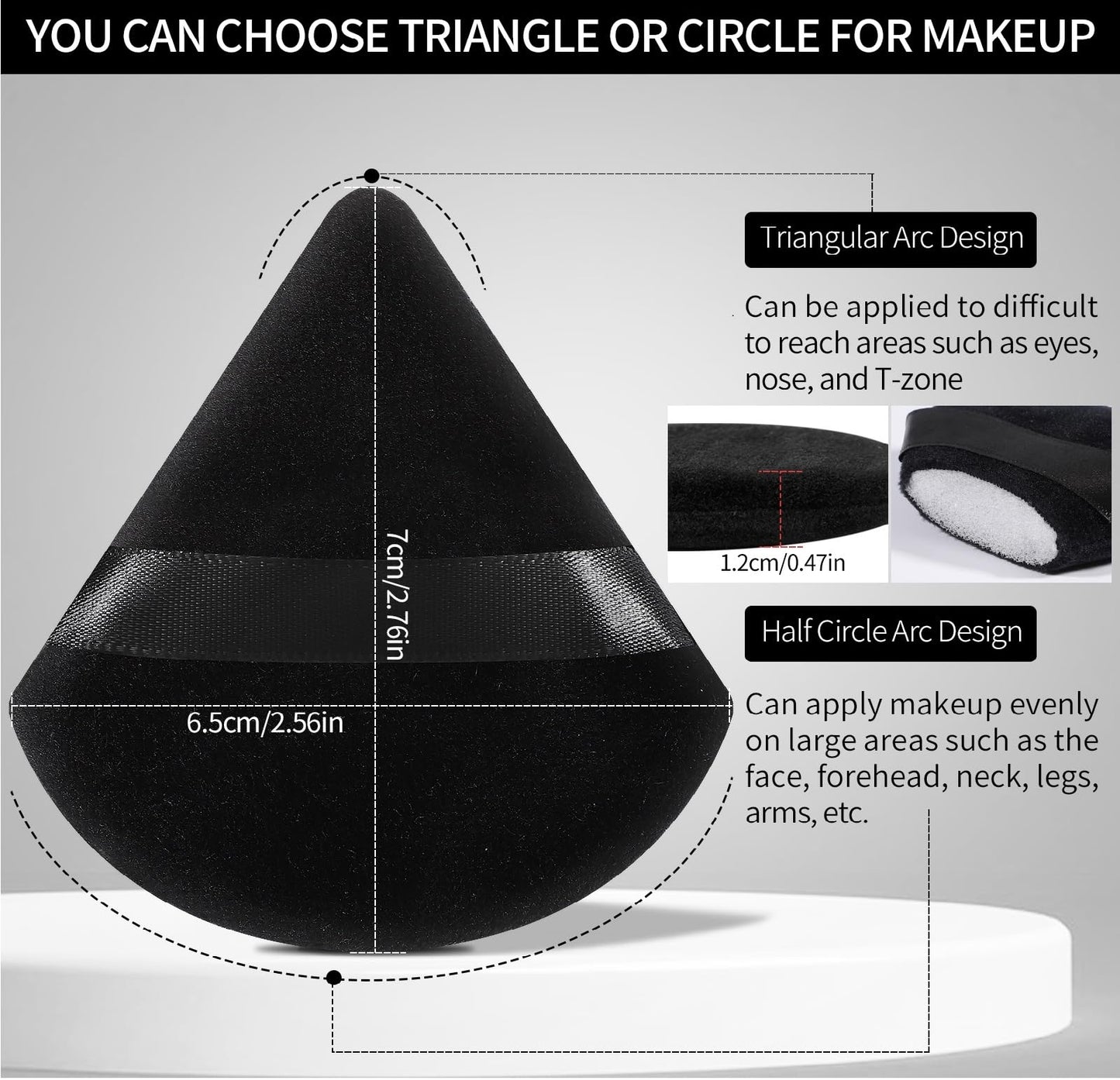 Pimoys 6 Pcs Powder Puff, Face Soft Triangle Makeup Puff Velour Makeup Sponge for Loose Powder (Black) Beauty and Personal Care Pimoys
