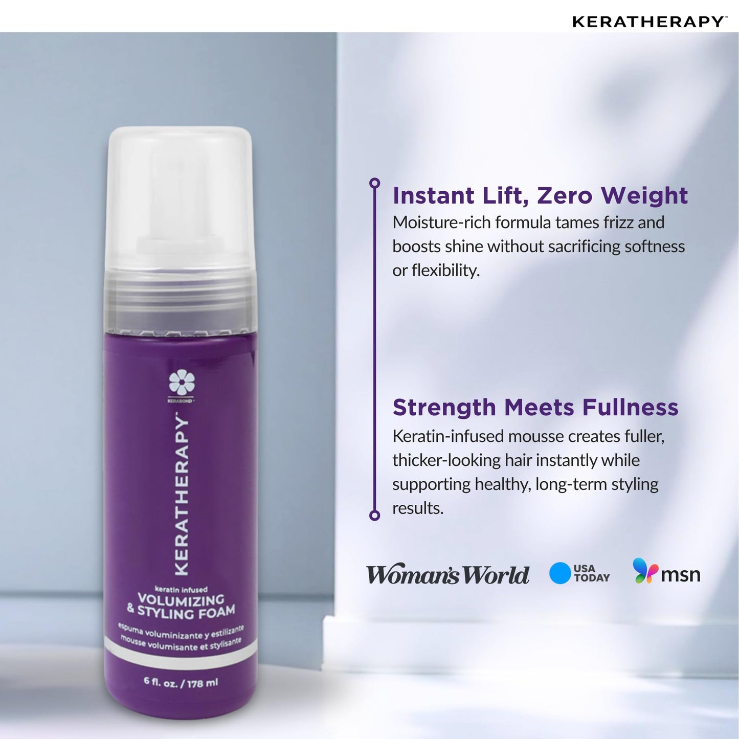 KERATHERAPY Keratin Infused Volumizing Nourishing Styling Foam, 6 fl. oz., 178 ml - Hair Styling Foam with Sunflower Oil, Linseed Oil, & Olive Fruit