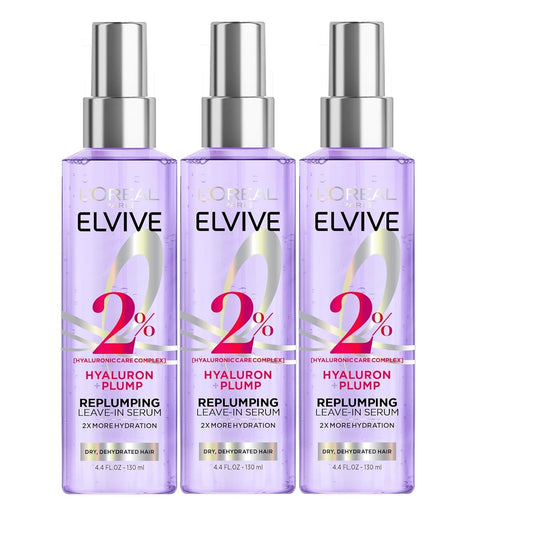 L'Oreal Paris Elvive Hyaluron Plump Moisture Plump Hair Serum for Dehydrated, Dry Hair with Hyaluronic Acid Care Complex, Paraben-Free, 4.4 Fl Oz (3