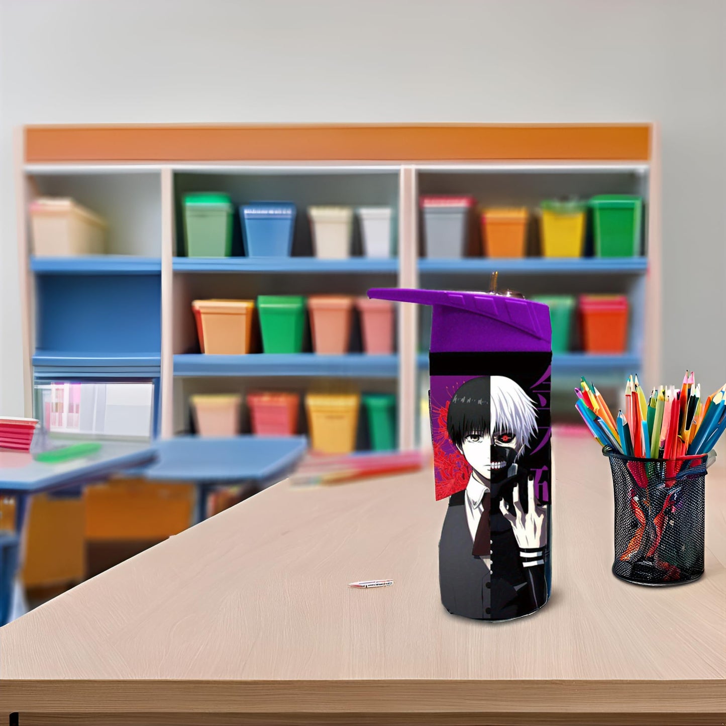 Surreal Entertainment Anime Character Water Bottle with Purple Lid, 16 oz