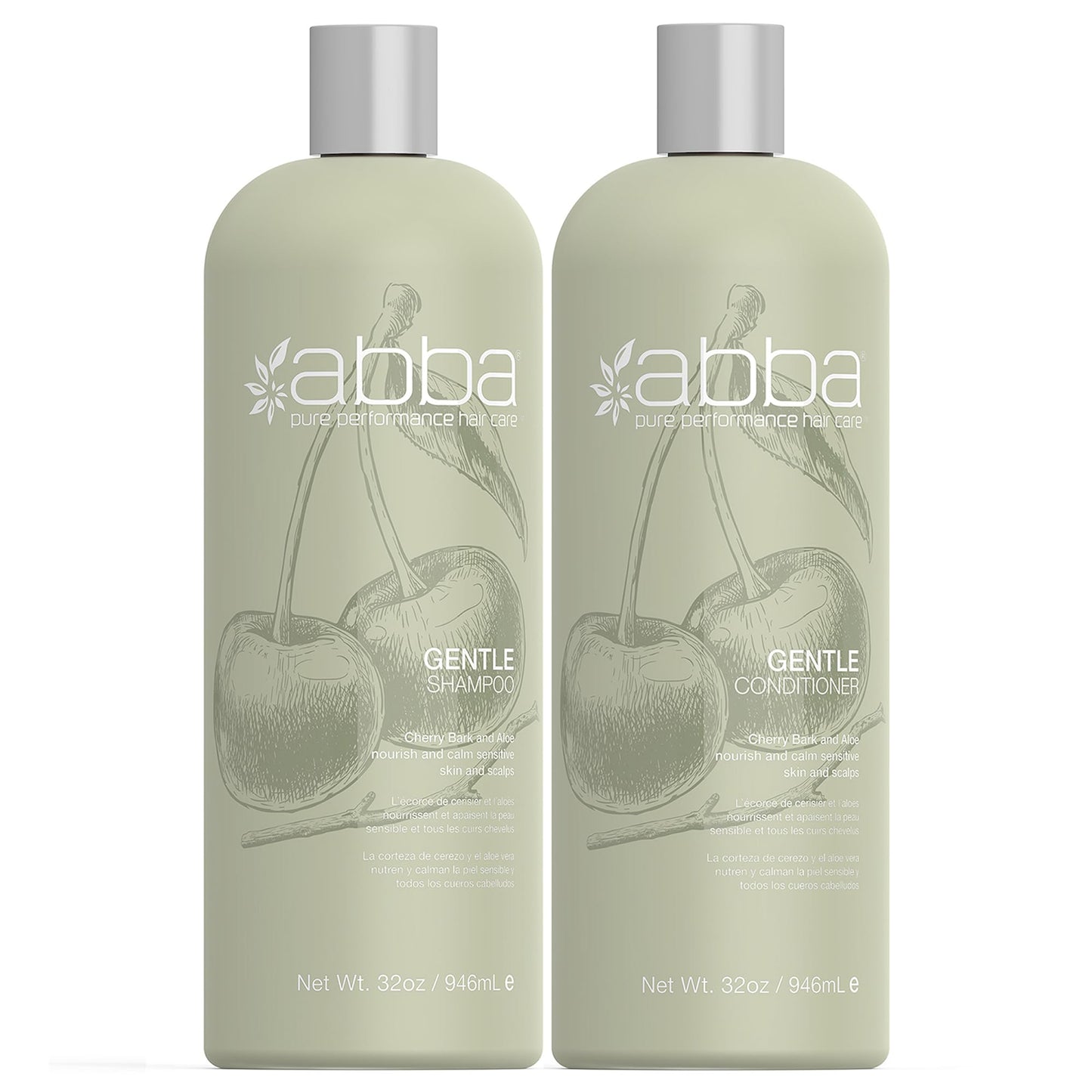 ABBA - Pure Gentle Shampoo & Conditioner Soothing & Nourishing Value Duo Set - Cherry Bark & Aloe, 32 fl oz Each