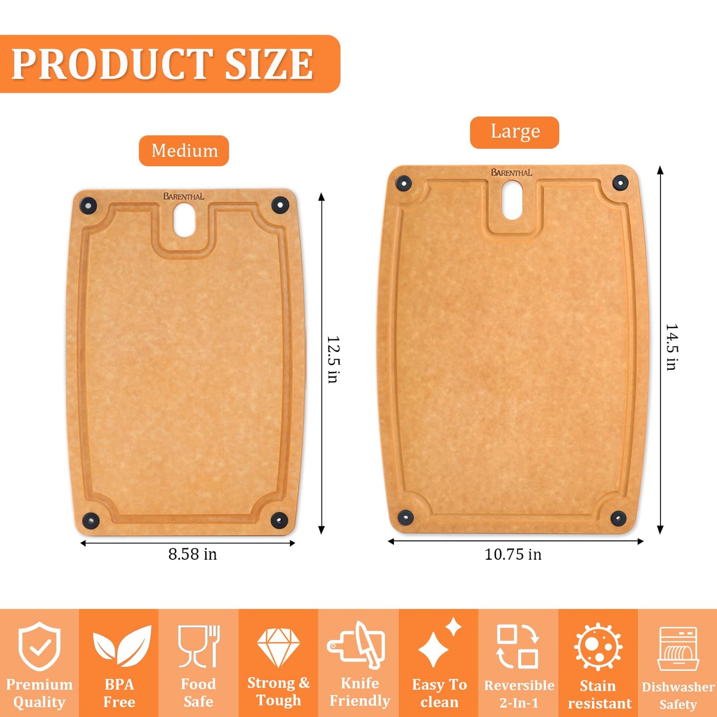 Barenthal Cutting Boards for Kitchen Dishwasher - 2PC Cutting Board Set Double-Sided with Non-Slip Feet and Juice Groove Composite Chopping Board…