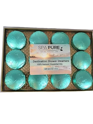 Spa Pure Aromatherapy Shower Bombs: Destination Shower Steamers, Rejuvenating New Scents, Tablets, Bomb, Bath Melts for Women, Men, All Natural (12…