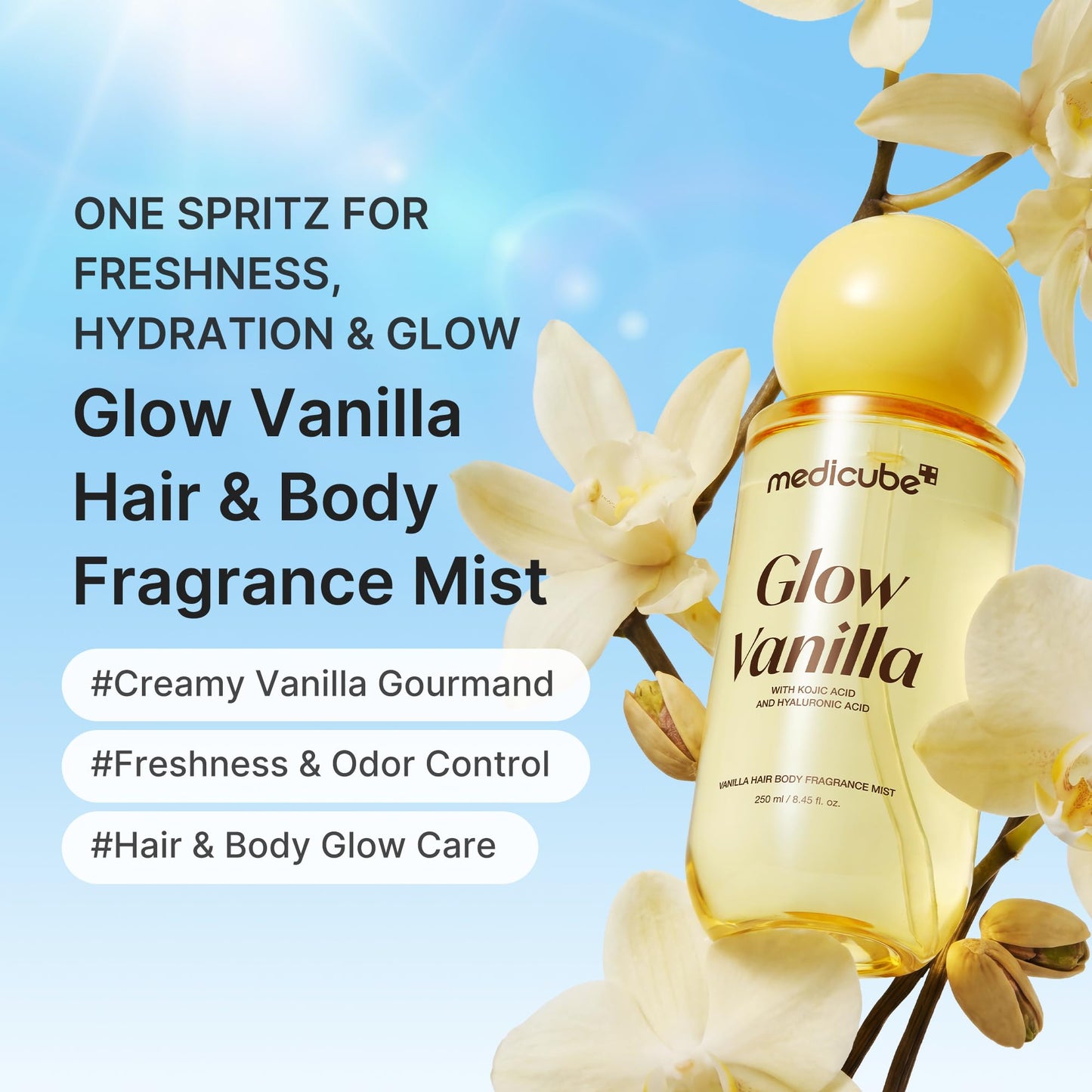 medicube Glow Vanilla Hair & Body Fragrance Mist | Sweet Creamy Vanilla Musk Perfume Mist with Niacinamide and Hyaluronic Acids | Freshness, Odor Care Beauty and Personal Care medicube