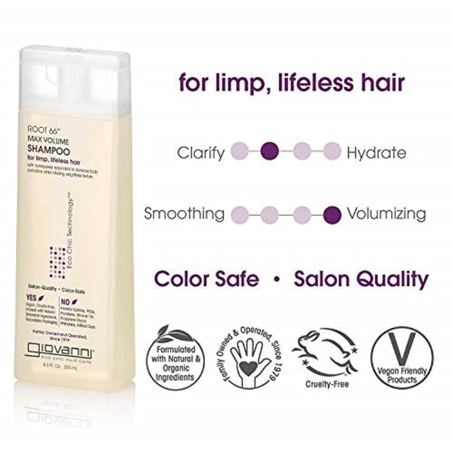 Giovanni Root 66 Max Volume Product Trio - Shampoo, Conditioner, and Root Spray for Women & Men, Moisturizing with Natural Ingredients for Damaged