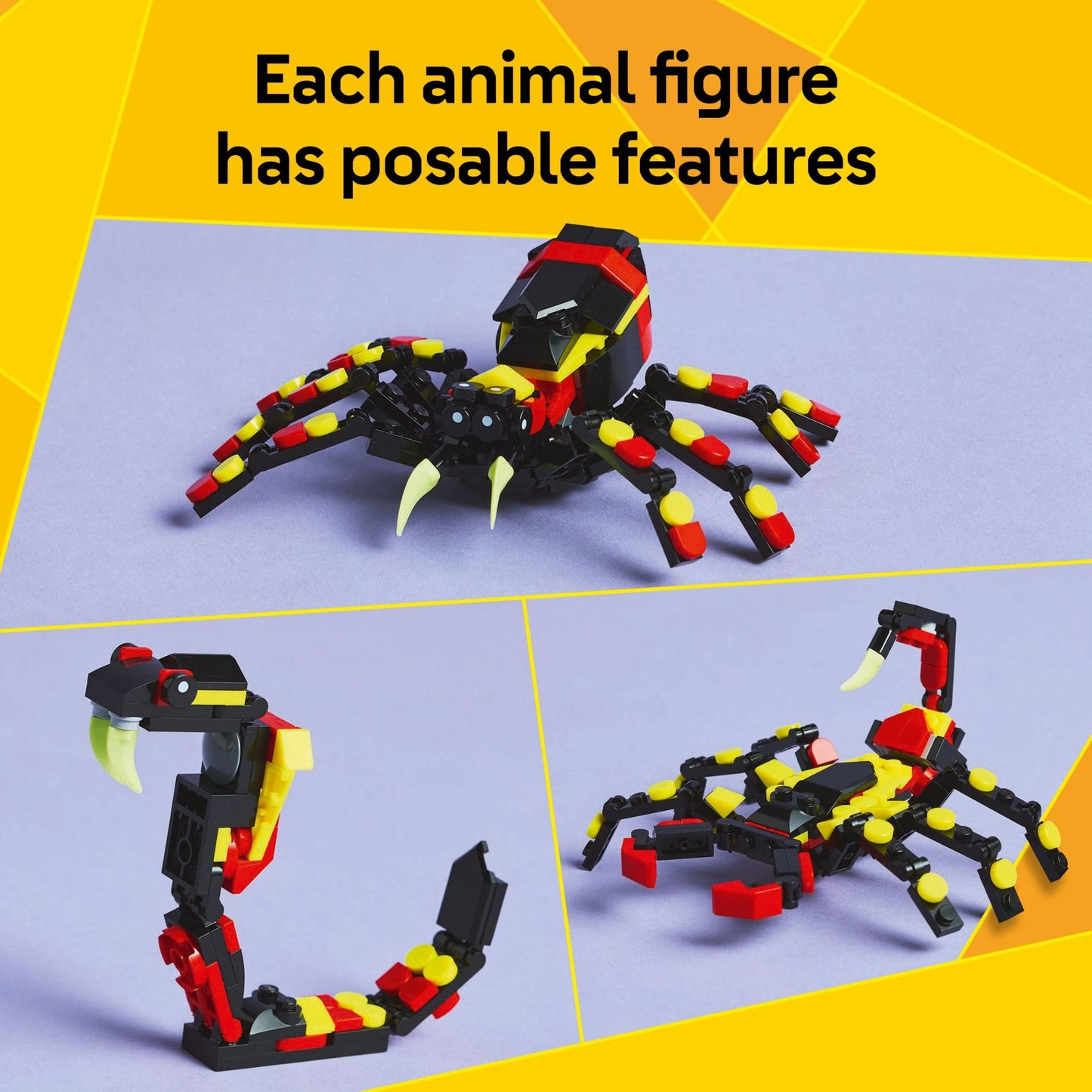 LEGO Creator 3 in 1 Wild Animals Surprising Spider 31159, Build Spider, Scorpion or Snake, Animal Figures Building Toy for Kids Ages 7+