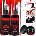 Halloween Fake Blood Makeup Kit 3PCS, Blood Spray 2.1oz, Dripping Blood 2.1oz, Coagulated Gel 1.41oz, Washable SFX Makeup Set for Vampire Zombie