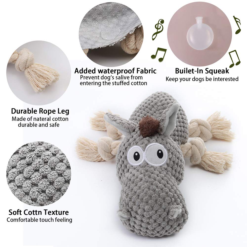 Sedioso Large Dog Squeaky Toy – Plush Stuffed Animal Donkey for Puppies, Small, Medium & Large Dogs, Durable Pet Chew & Play Toy (Grey)