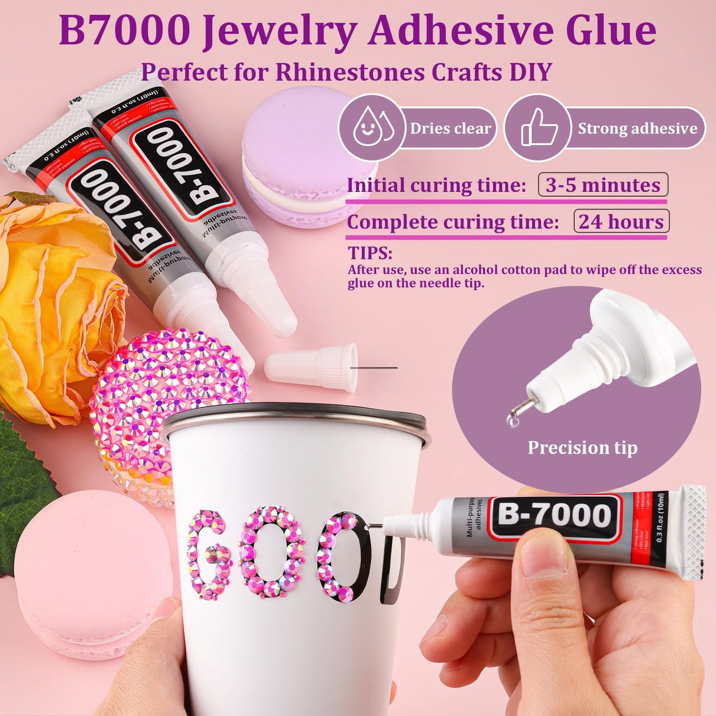 30000Pcs Resin Rhinestones for Bedazzling with Tweezers, Hot Pink AB Rhinestones for Crafting with B7000 Jewelry Glue for DIY Crafts Clothing Tumblers Beauty and Personal Care TINKRSTUFF