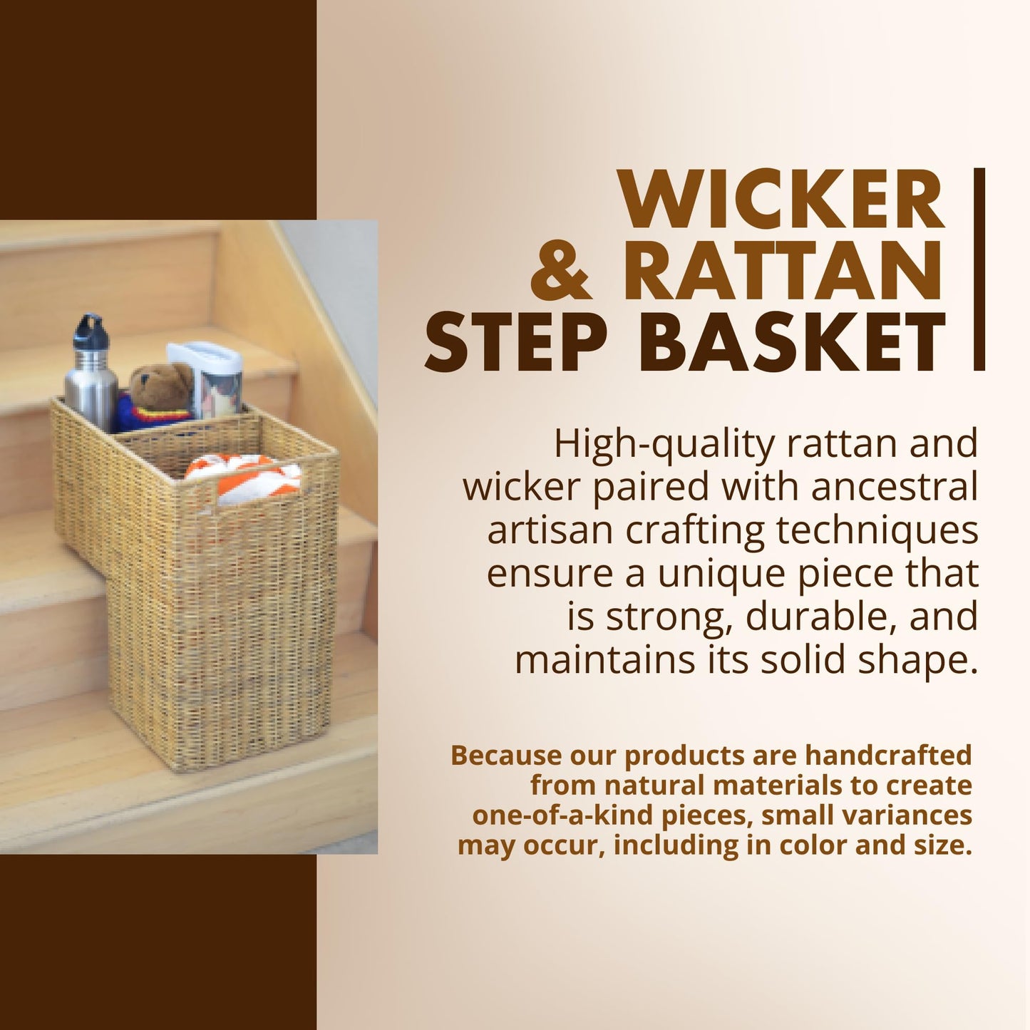 KOUBOO Wicker Step Basket, Natural, Rectangular, 15 x 9.5 x 15.75 in
