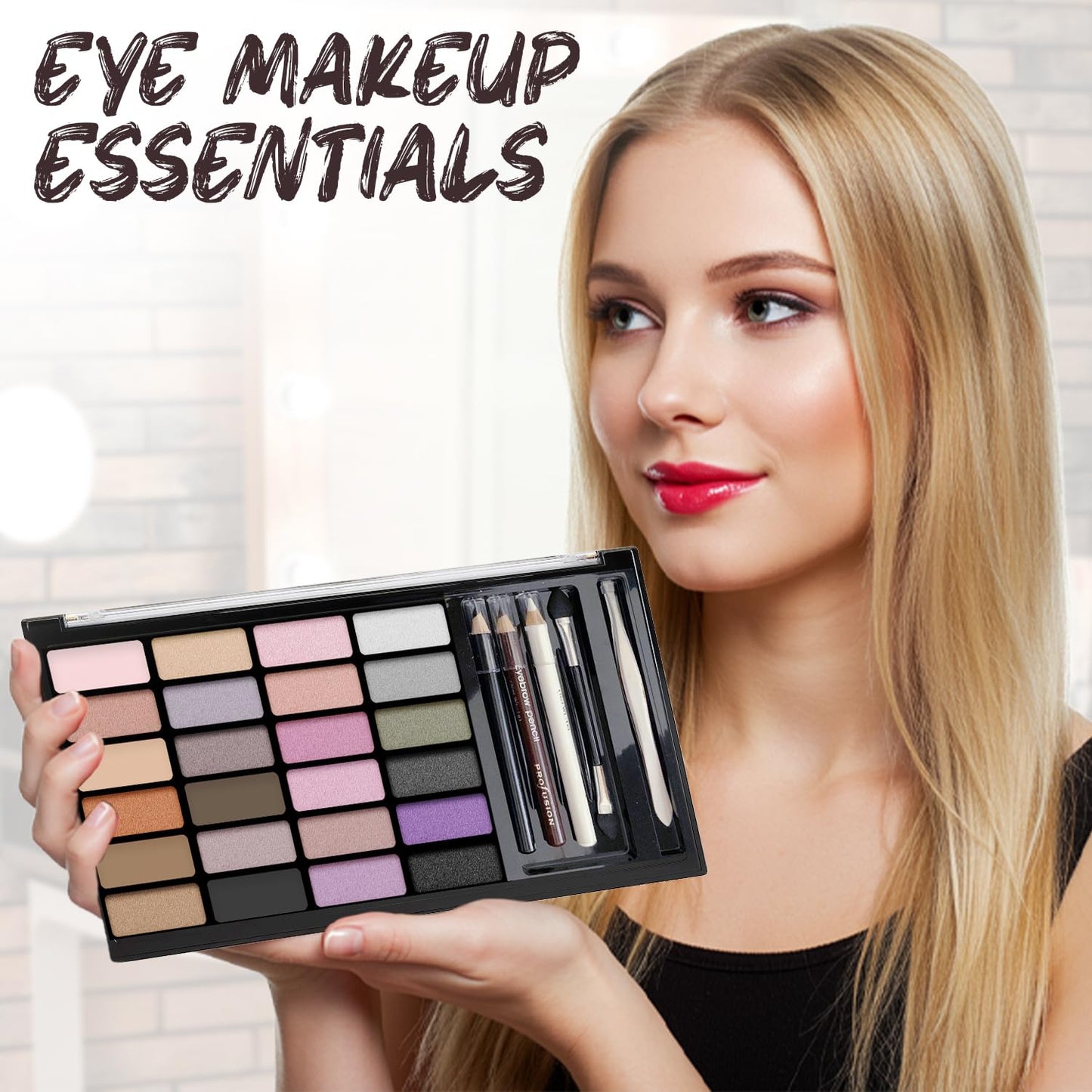 Profusion Cosmetics 24 Shades Eyeshadow Palette - Complete Eye Makeup Kit with Brow & Eyeliner Pencils, Dual Foam Applicator and Tweezers…