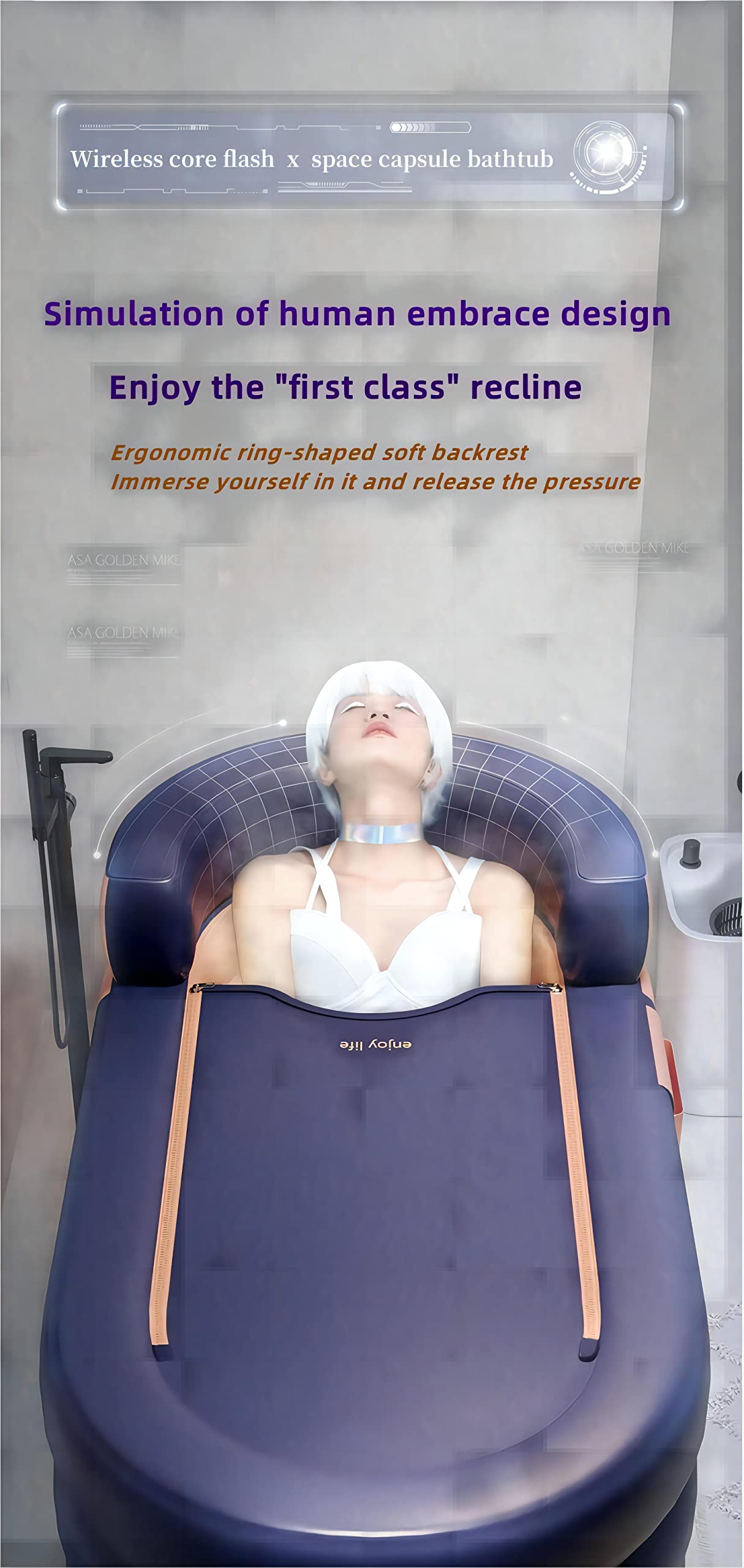 Inflatable adult bathtub with electric air pump,Suitable for hot water bath & ice bath(grapefruit tangerine)