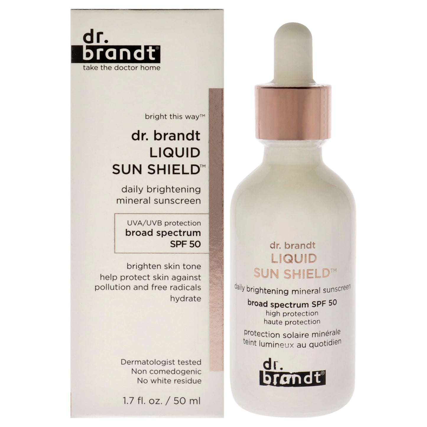 Dr. Brandt Liquid Sun Shield. SPF 50 UVA/UVB Mineral Face Sunscreen. HEV/Blue Light, Infrared and Pollution Protection. Non-Nano Zinc Oxide, Reef-Safe