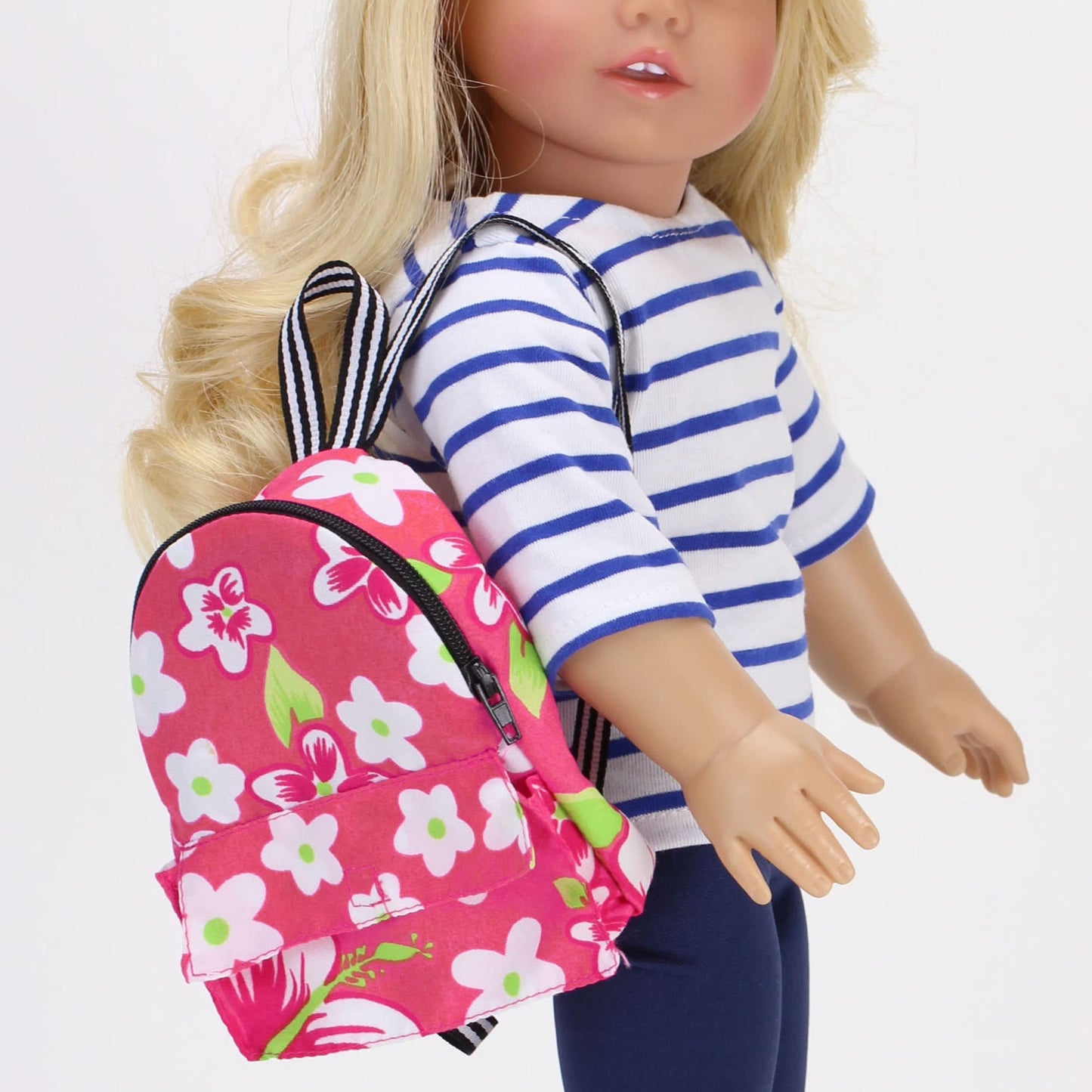 Sophia's 18" Doll Flower Print Nylon Backpack with Zipper and Front Pocket