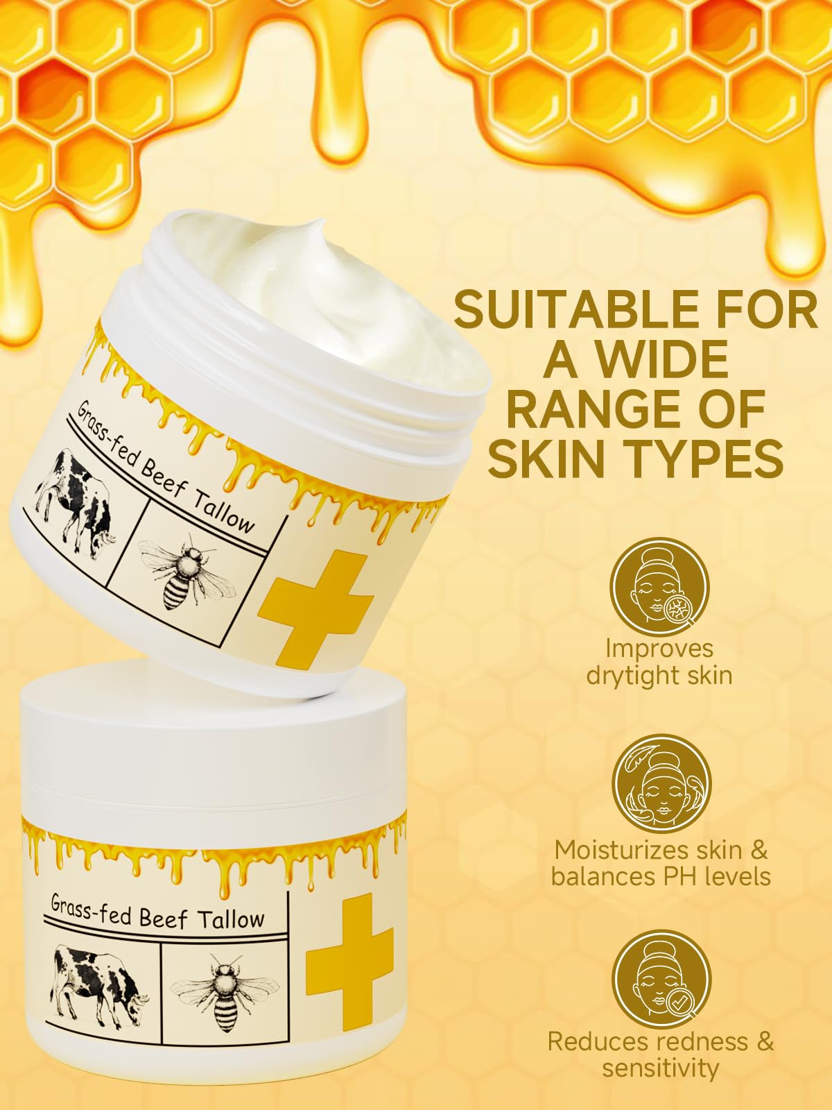 mkzea Beef Tallow for Skin, Beef Tallow, Tallow and Honey Cream, Grass Fed Beef Tallow, Whipped Beef Tallow for Face Moisturizer for All Purpose
