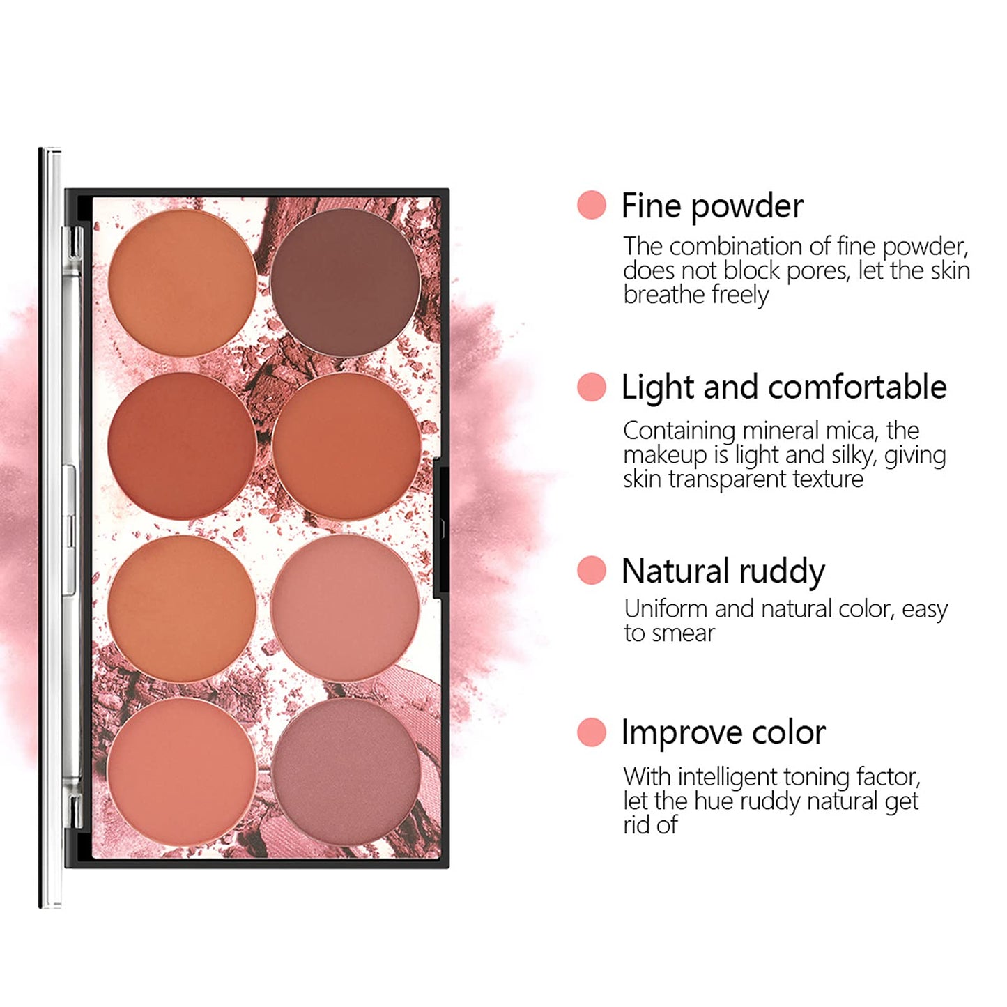 NewBang 8 Colors Blush Palette, Matte Mineral Blush Powder Bright Shimmer Face Blush,Contour and Highlight Blush Palette,Professional Facial Beauty