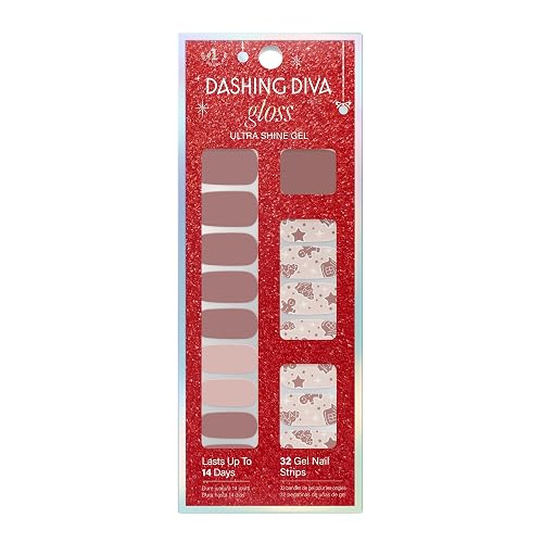 Dashing Diva Gloss Nail Strips - Gingerbread Gentleman - UV Free, Chip Resistant, Long Lasting Gel Nail Stickers - 3-Piece Manicure Set - Contains 32 Beauty & Personal Care Dashing Diva