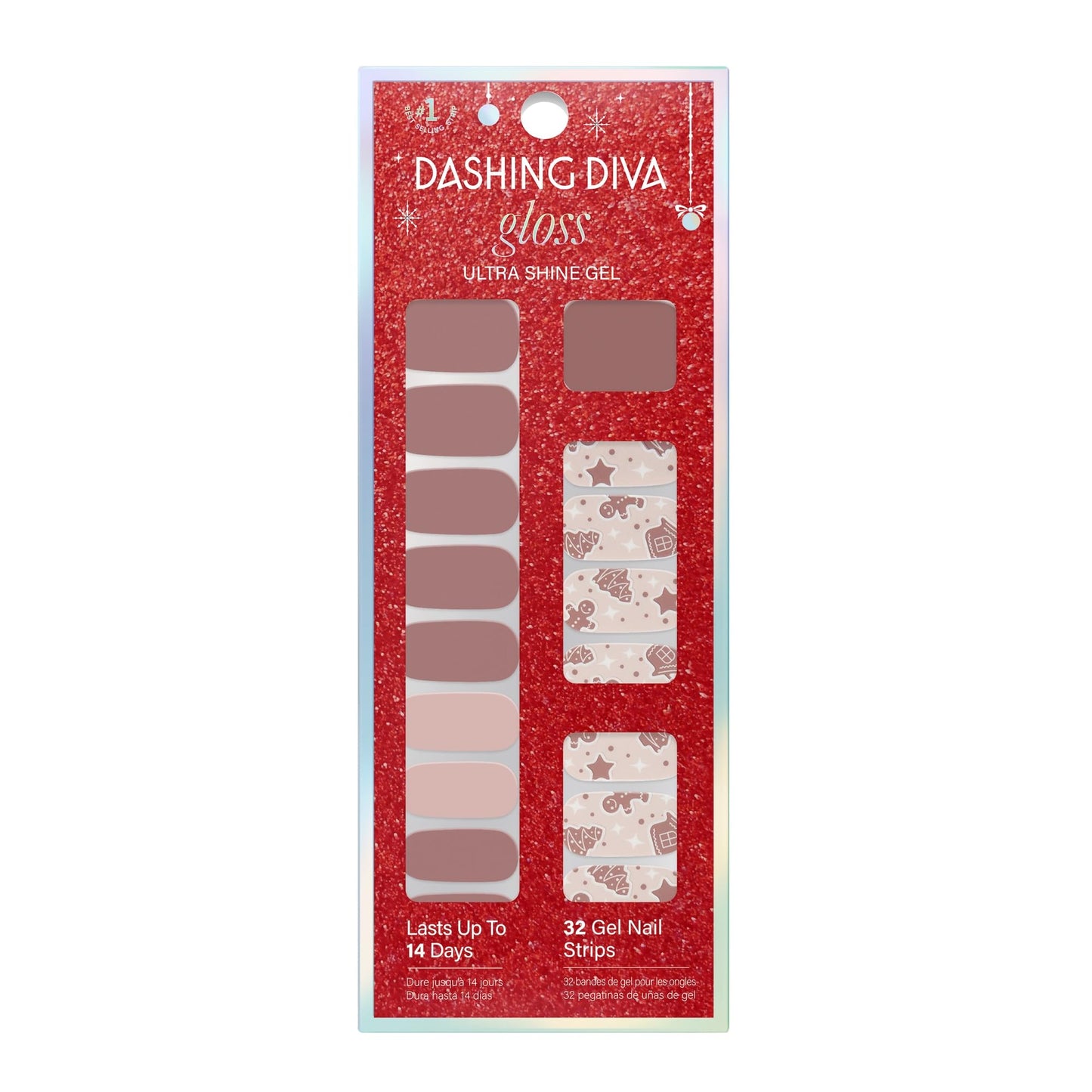 Dashing Diva Gloss Nail Strips - Gingerbread Gentleman - UV Free, Chip Resistant, Long Lasting Gel Nail Stickers - 3-Piece Manicure Set - Contains 32 Beauty & Personal Care Dashing Diva