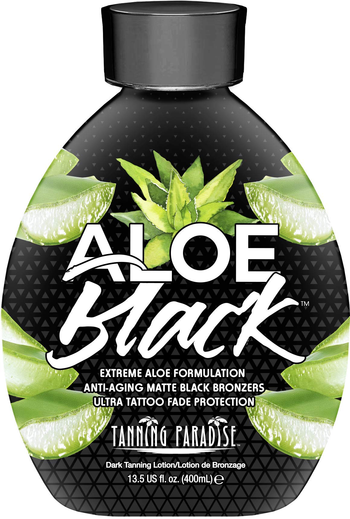 Tanning Paradise Aloe Black Lotion - Anti-Aging Matte Black Bronzer, Anti-Orange, Tattoo & Color Fade Protection, Deep Hydration, Matte Blackest