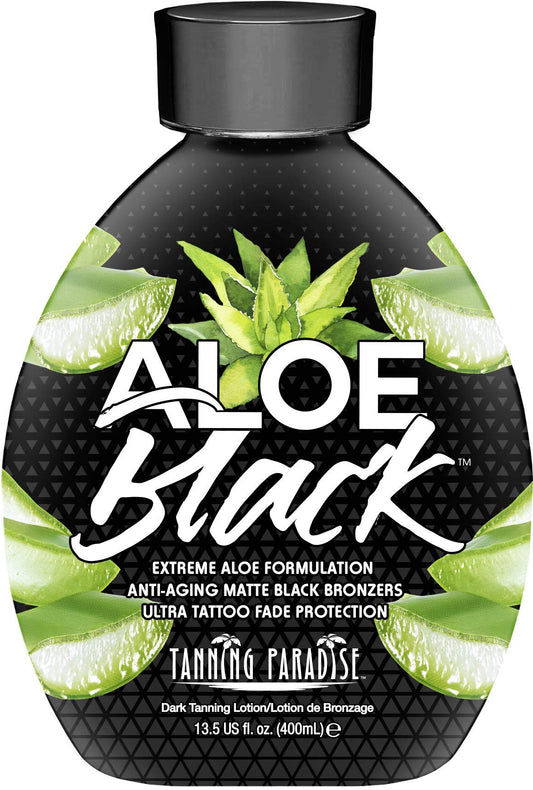 Tanning Paradise Aloe Black Lotion - Anti-Aging Matte Black Bronzer, Anti-Orange, Tattoo & Color Fade Protection, Deep Hydration, Matte Blackest