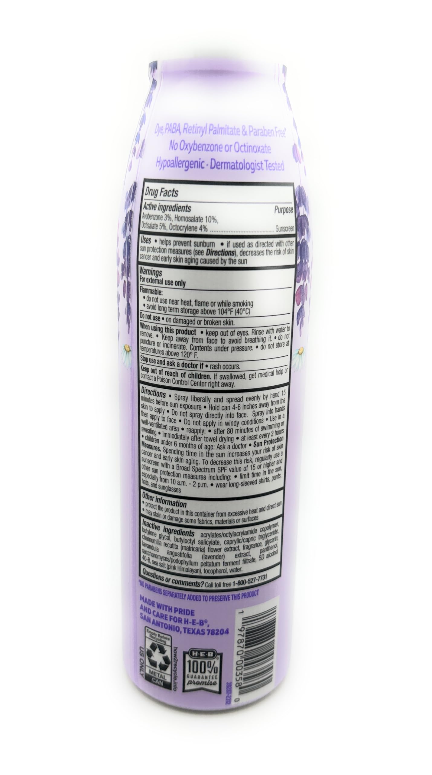 H-E-B Chamomile & Lavender Scented Sunscreen Spray - SPF 50-5.5oz - 1 bottle