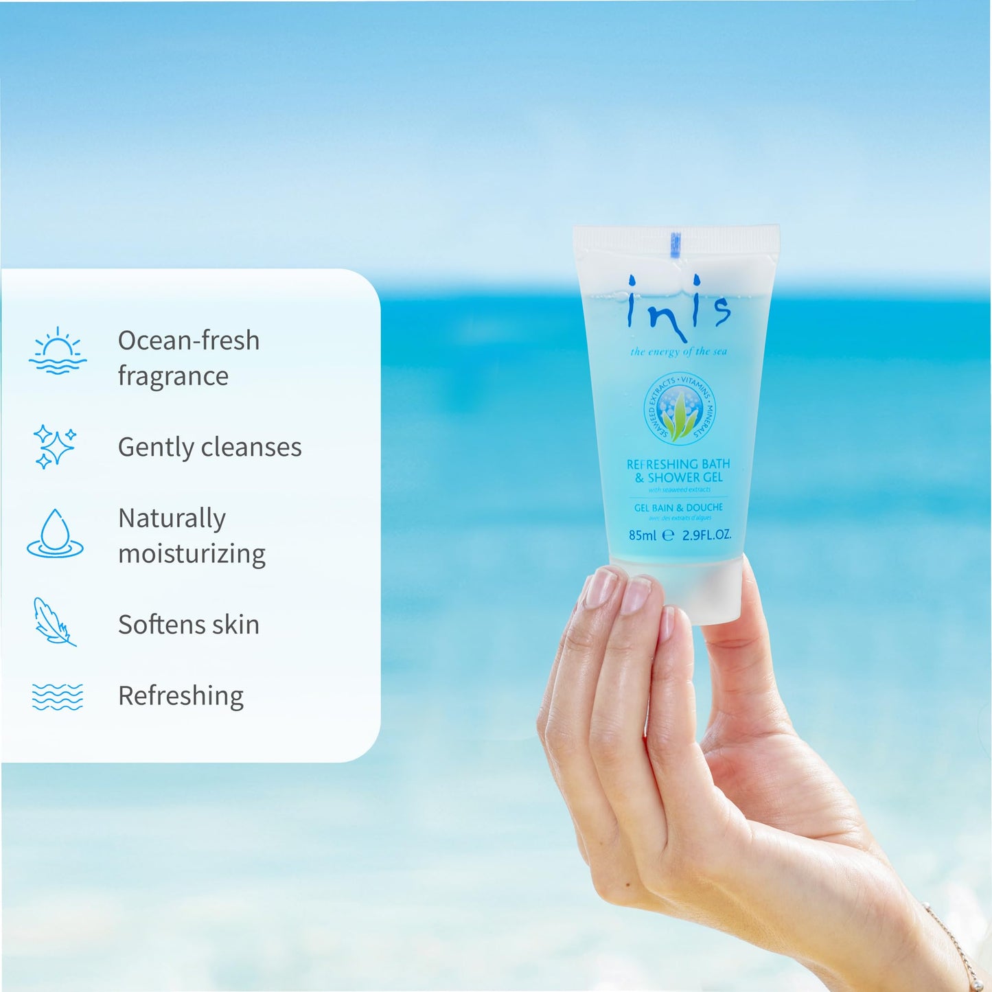 Inis the Energy of the Sea Refreshing Bath and Shower Gel - Travel Size Body Wash for Women and Men - Ocean Fresh Fragrance - 2.9 Fl Oz