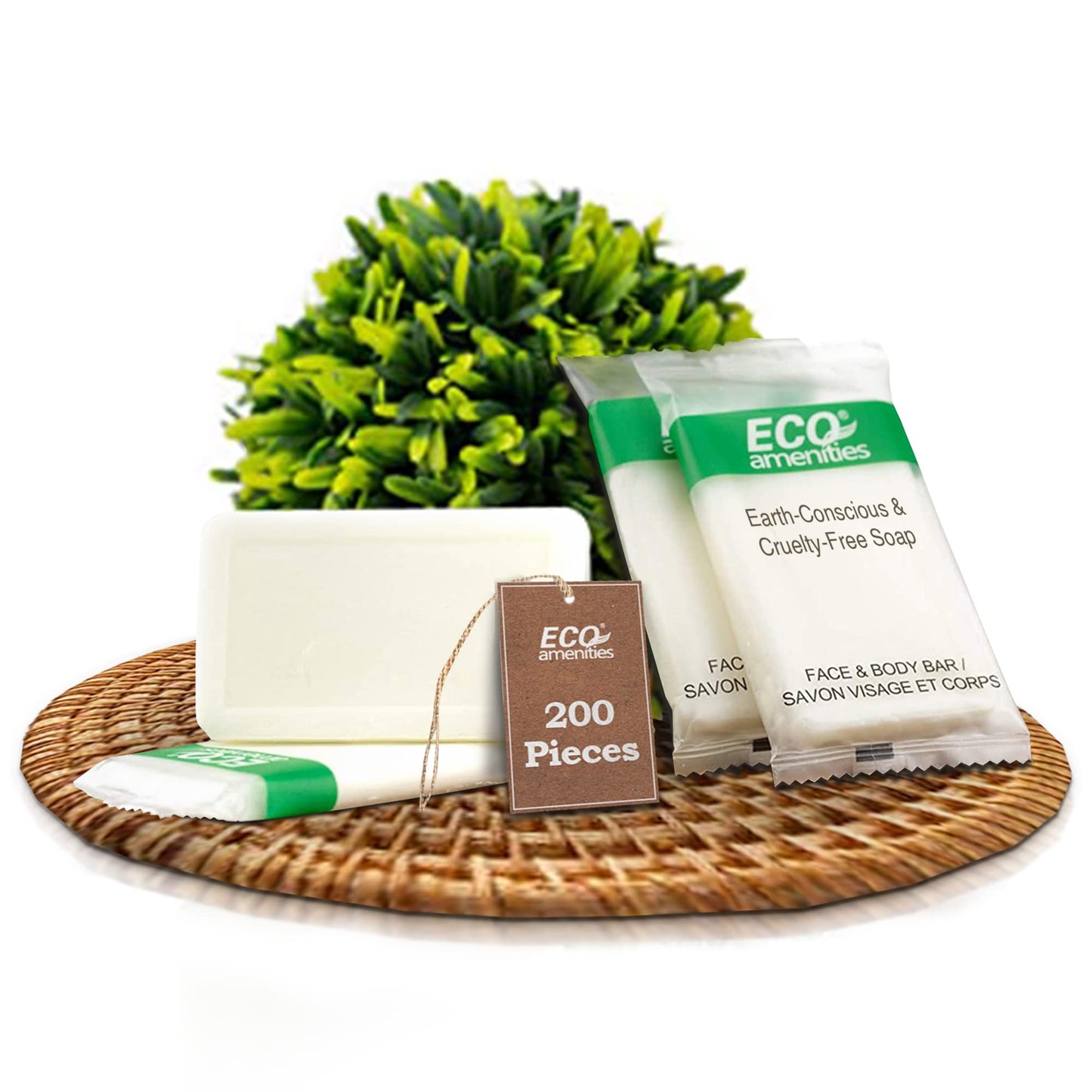 ECO amenities Bar Soap Pack - 200 Count, 1 oz Travel Body Bars - Individually Wrapped Hotel Guest Soaps for Travel Hygiene - Light Green Tea Scent