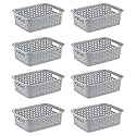 Sterilite 11 Inch Small Weave Open Bin Wicker Storage Basket Home Organizer Tote for Countertops, Bookshelves, and Closets, Cement, 8-Pack