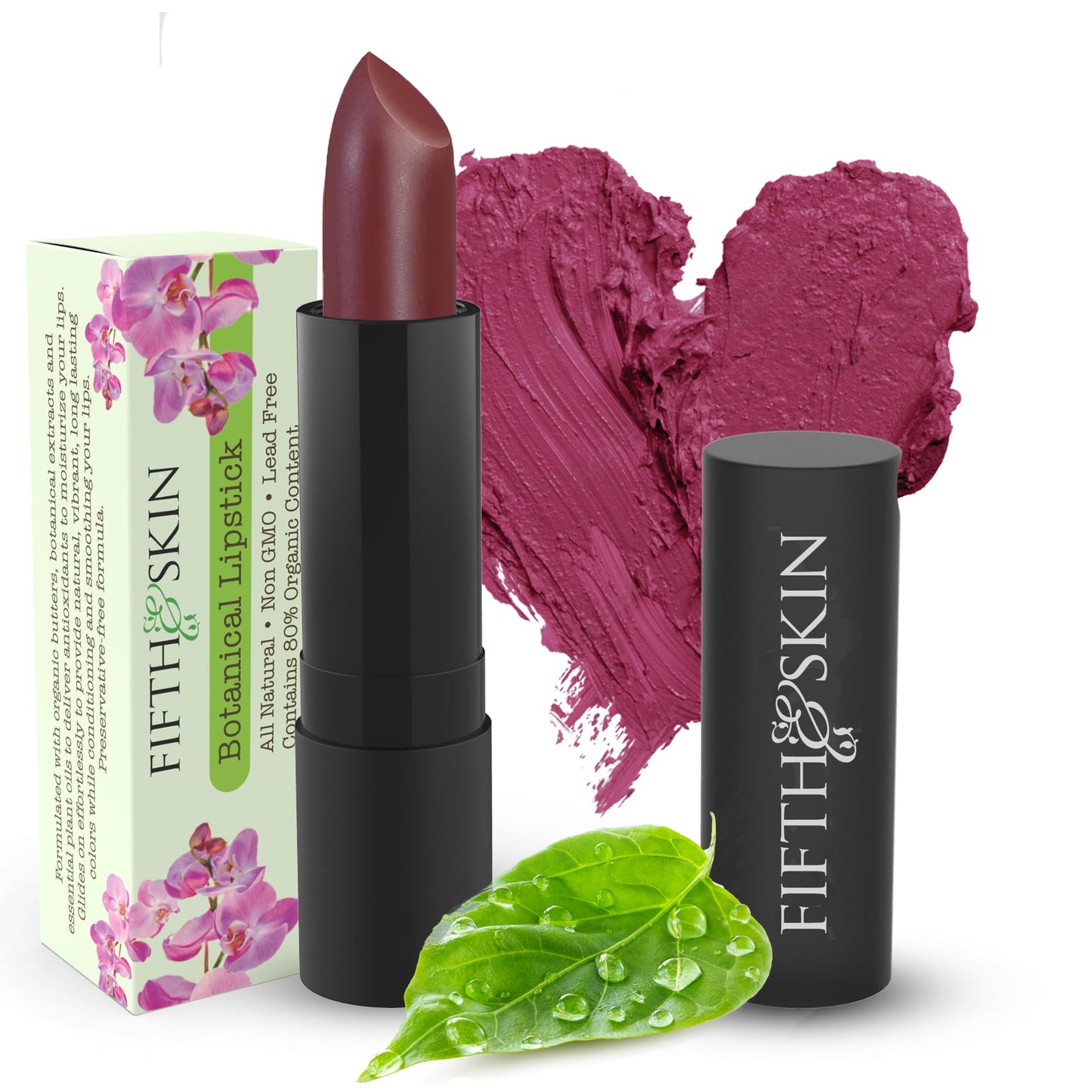 Fifth & Skin BOTANICAL Lipstick (CHERRY) | Vegan | Natural | Organic | Certified Cruelty Free | Paraben Free | Petroleum Free | Healthy | Moisturizing