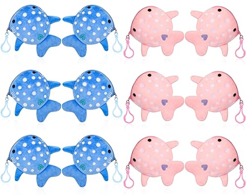Niceup 12PCS Pink and Blue Whale Shark Kids Party Favors Plush Coin Purse Cute Keychains for Ocean Under the Sea Animal Goodie Bag Fillers