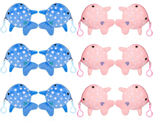 Niceup 12PCS Pink and Blue Whale Shark Kids Party Favors Plush Coin Purse Cute Keychains for Ocean Under the Sea Animal Goodie Bag Fillers