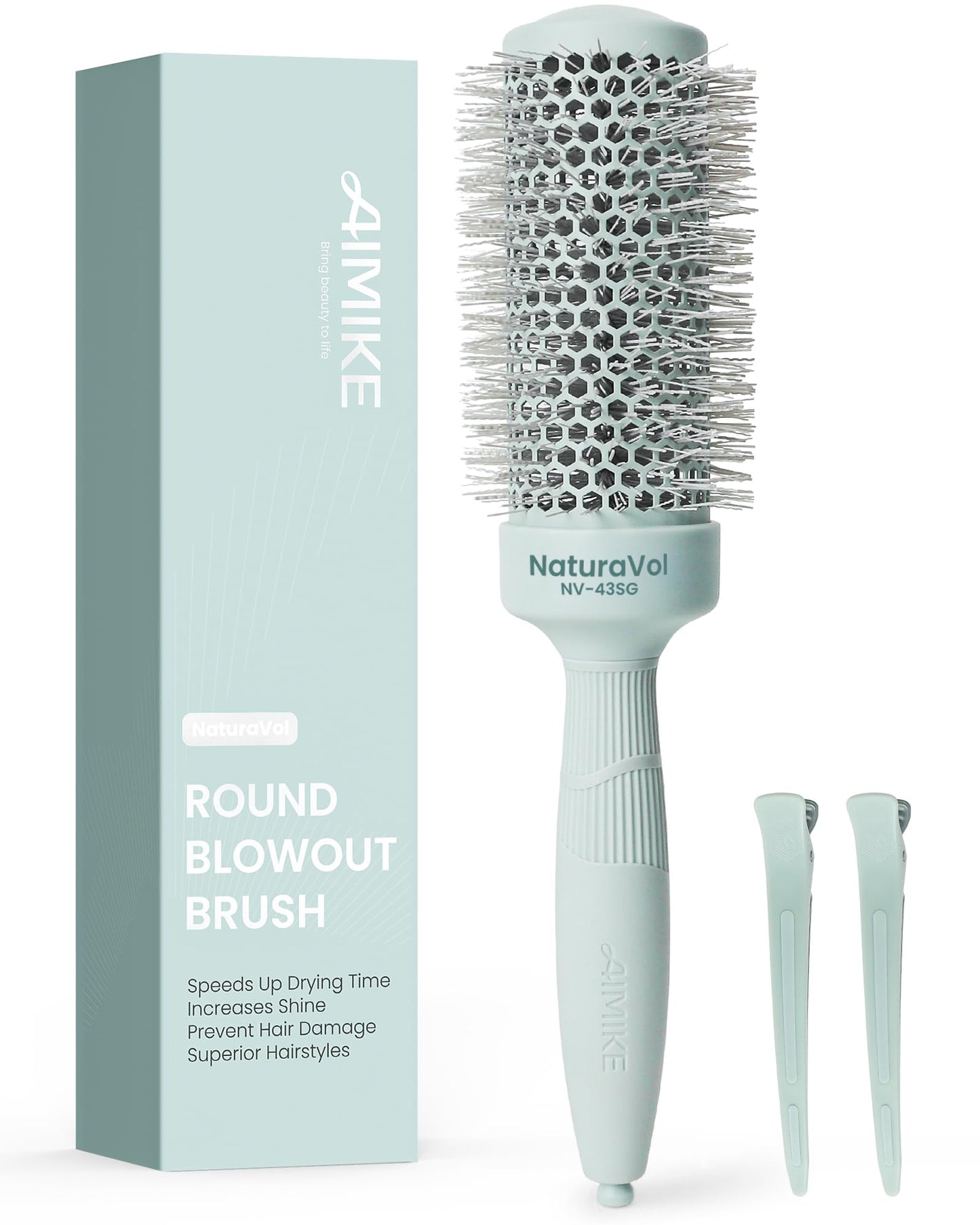 AIMIKE NaturaVol Round Brush for Blow Out, Round Hair Brush Nano Thermal Ceramic & Ionic Tech, for Blow Drying & Salon-like Styling at-home, Maximum Beauty and Personal Care AIMIKE