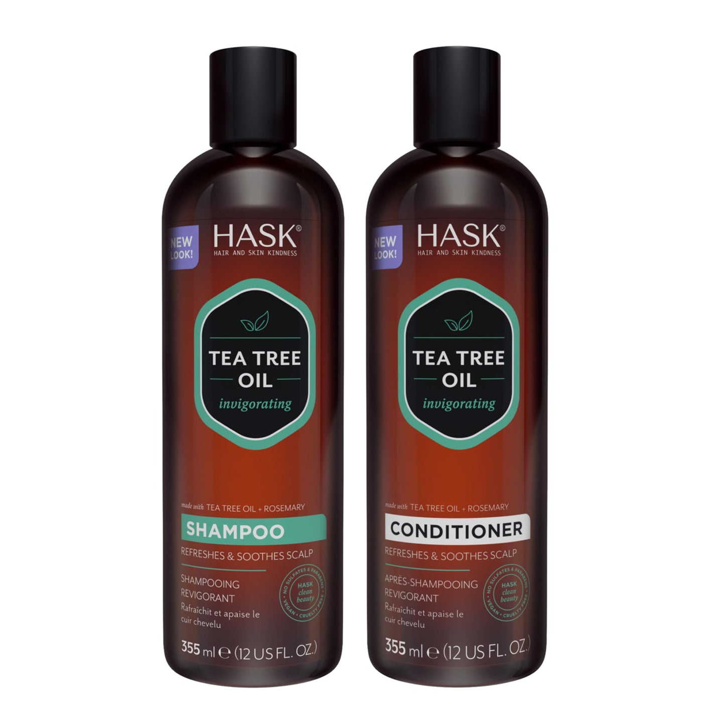 HASK Tea Tree Oil & Rosemary Invigorating Shampoo + Conditioner Set | Refreshes Scalp, Sulfate-Free, Paraben-Free, Gluten-Free, Color Safe | 12oz each