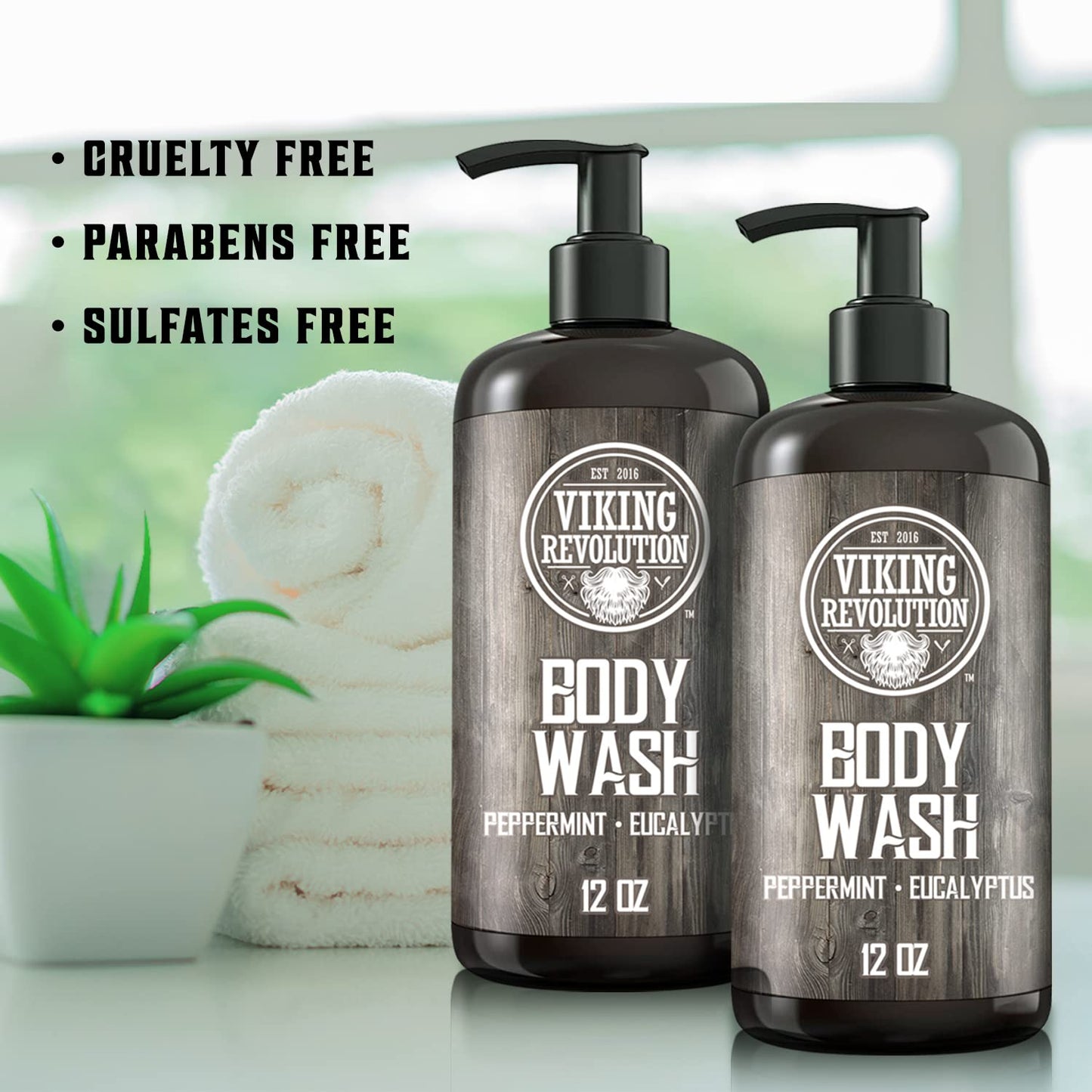Viking Revolution Men's Body Wash - Eucalyptus Peppermint Body Wash for Men - Mens Natural Body Wash with Vitamin E and Rosemary Oil - Mens Shower Gel