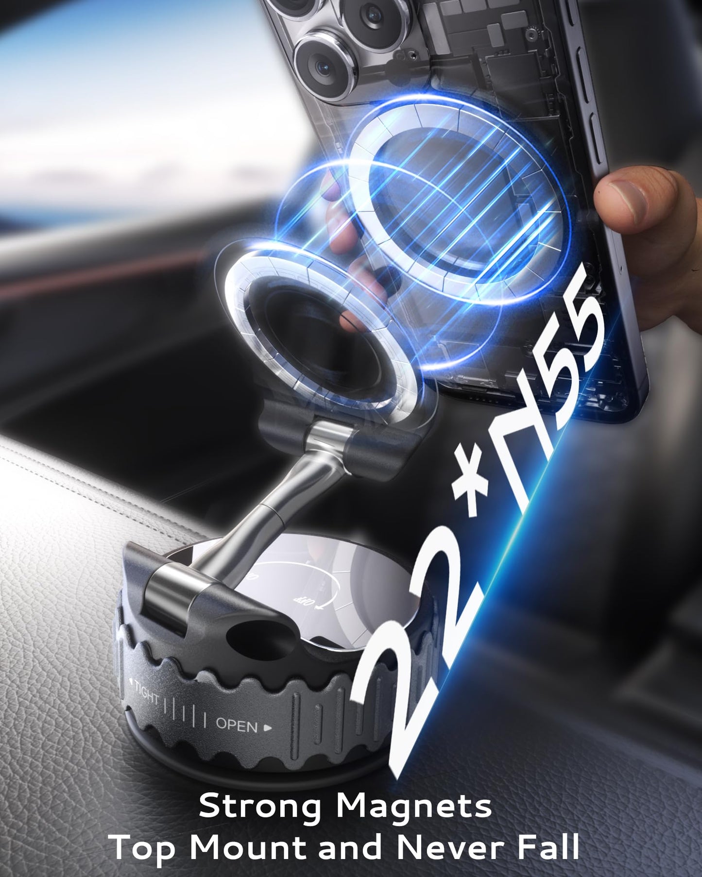 BEBEAR Car Phone Holder for Magsafe [78+LBS Hyper Suction & 4400gf Strongest Magnetic] 360°Adjustable Car Phone Mount Car Accessories Phone Holders…