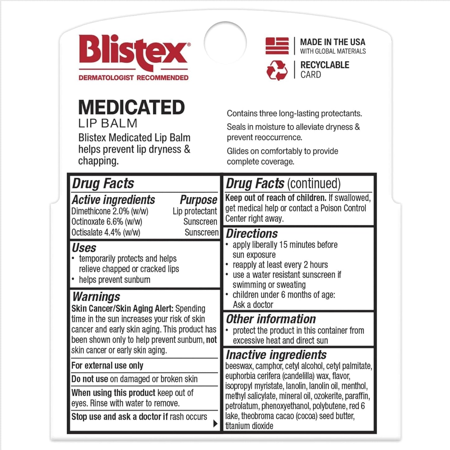Blistex Medicated Lip Balm, 0.15 Ounce, 3 Count (Pack of 1) Prevent Dryness & Chapping, SPF 15 Sun Protection, Seals in Moisture, Hydrating Lip Balm