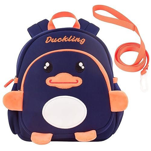 Lifelix Toddler Backpacks for Boys 2-4 Cute 3D Kids Duck Schoolbag with Baby Leash for Small Preschool Kindergarten Bookbag Cartoon Mini Travel Bags 10inch (Dark Blue)
