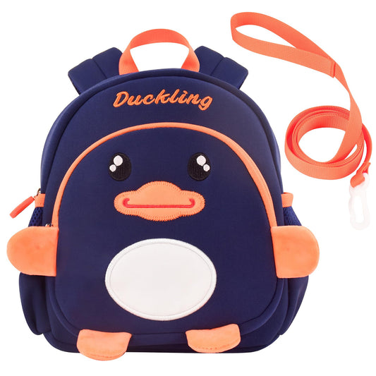 Lifelix Toddler Backpacks for Boys 2-4 Cute 3D Kids Duck Schoolbag with Baby Leash for Small Preschool Kindergarten Bookbag Cartoon Mini Travel Bags 10inch (Dark Blue)